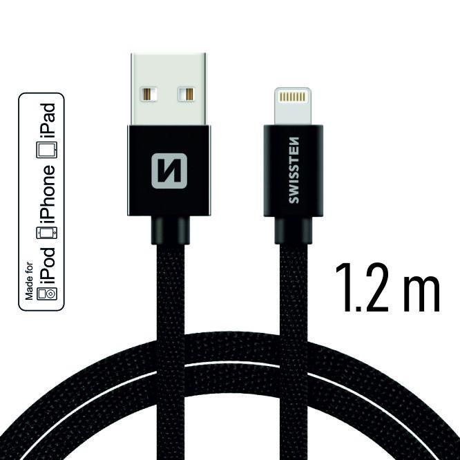 DATA CABLE SWISSTEN TEXTILE USB / LIGHTNING 1.2 M BLACK