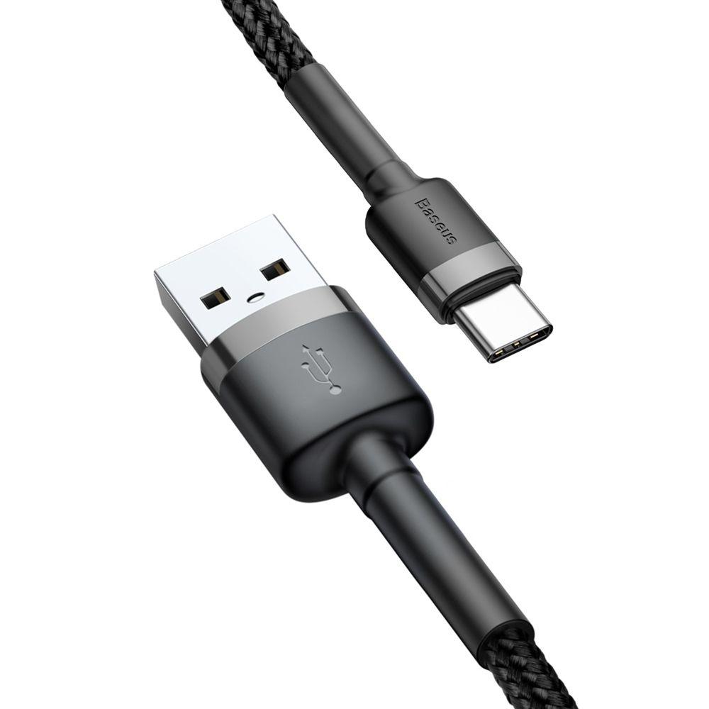 Baseus nylonový USB kabel USB-C QC3.0 3A 0,5M černošedý CATKLF-AG1