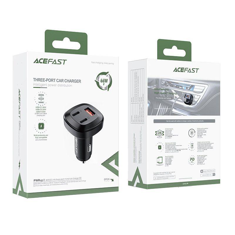 Acefast ładowarka samochodowa 66W 2x USB Typ C / USB, PPS, Power Delivery, Quick Charge 4.0, AFC, FCP, SCP czarna