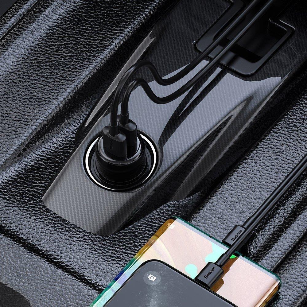 Baseus S-16 Bluetooth 5.0 FM vysílač 2x USB nabíječka do auta AUX MP3 TF microSD 3.1 A černá CCTM-F01