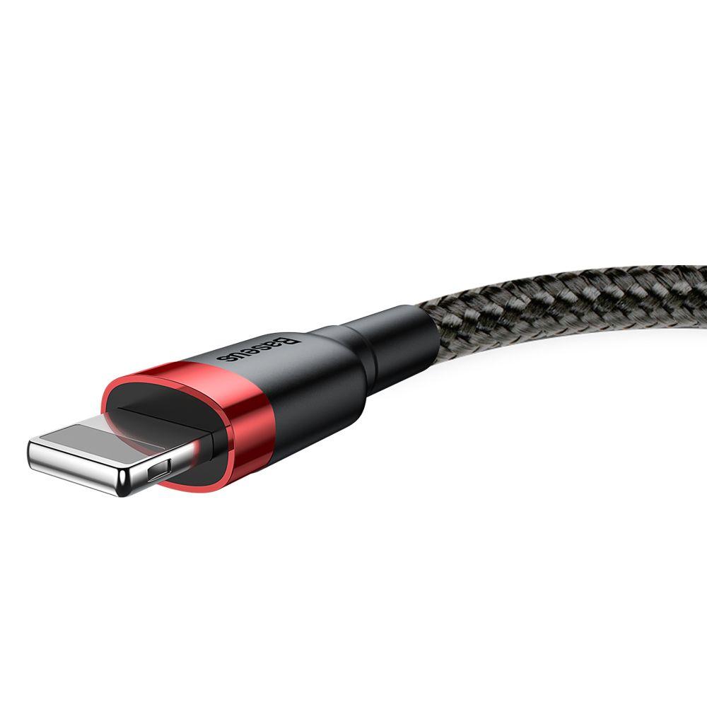 Baseus Cafule Cable wytrzymały nylonowy kabel przewód USB / Lightning QC3.0 1.5A 2M czarno-czerwony (CALKLF-C19)