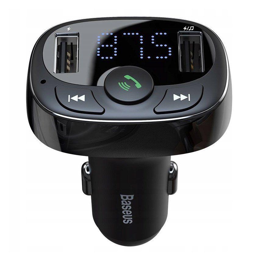 Baseus T-Typ Transmiter FM Bluetooth ładowarka samochodowa MP3 2xUSB TF microSD 3.4A czarny (CCMT000001)