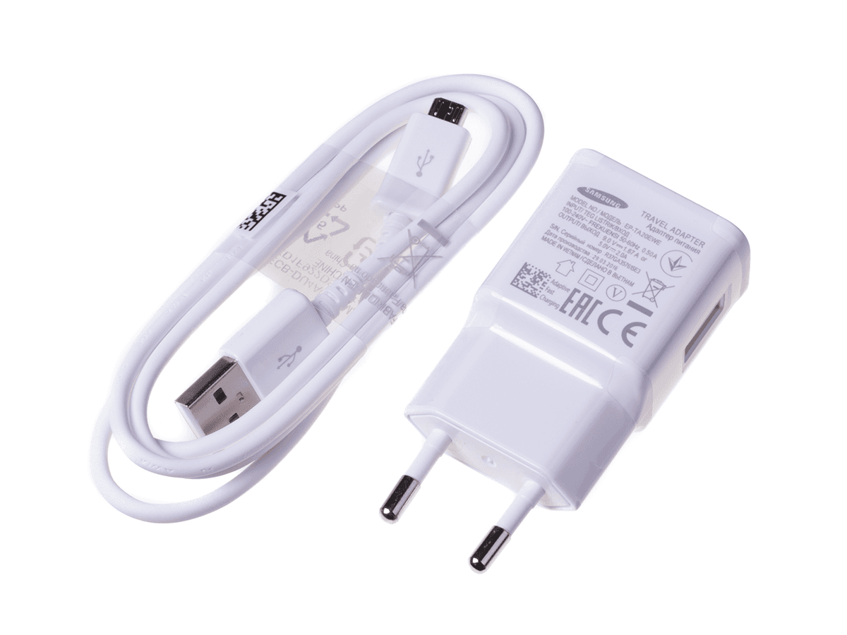 Charger Samsung EP-TA20EWE + cable micro usb ECB-DU4AWE fast charge - white 1m