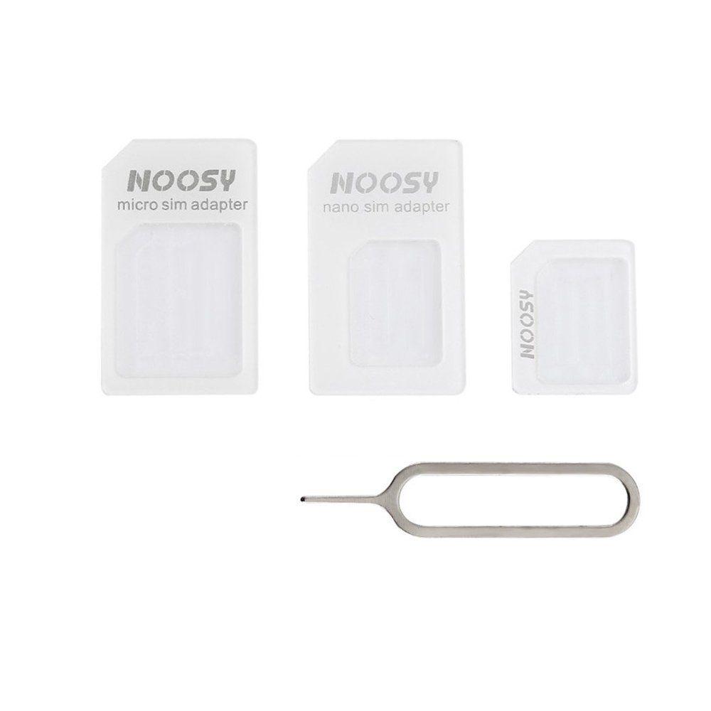 Adaptér SIM karet - adaptér Nano/microSIM Noosy bílý s otvírákem/klíčkem na SIM