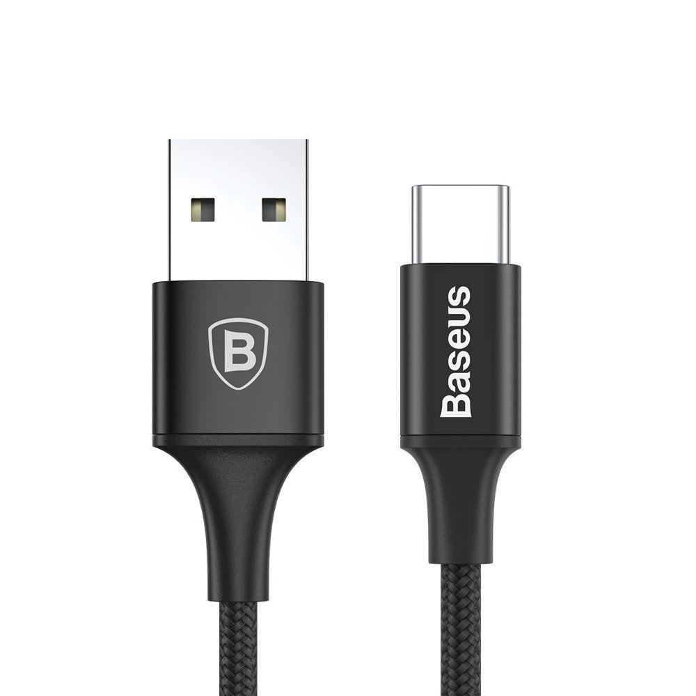 Baseus Rapid kabel przewód USB / USB Typ C w nylonowym oplocie z diodą LED 2A 1m czarny (CATSU-B01)