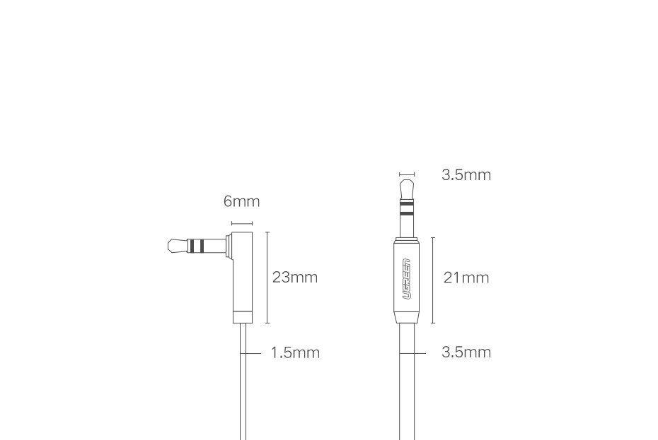 Plochý kabel Ugreen AUX 3,5 mm mini jack 1m stříbrný