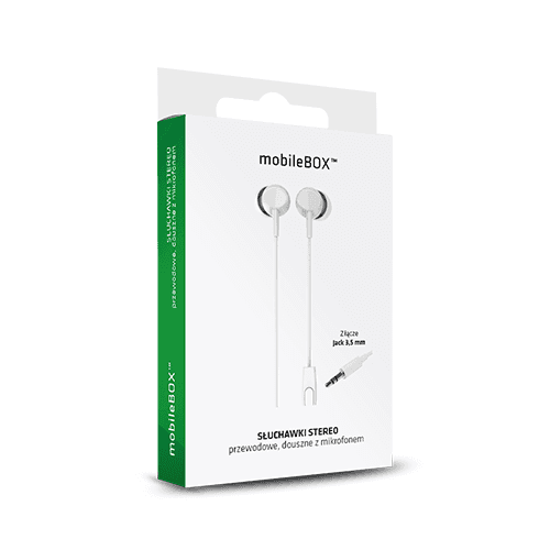 MobileBOX Słuchawki przewodowe Jack 3,5mm - Białe
