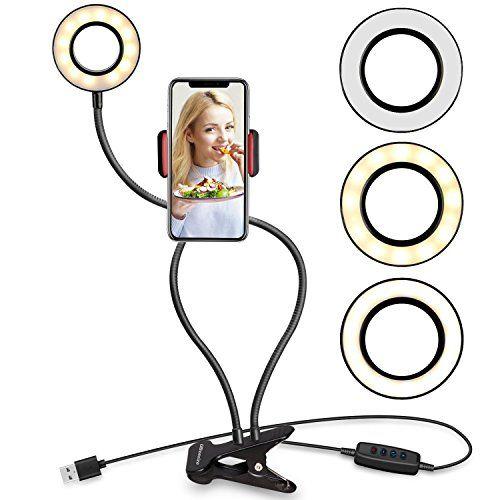 Phone stand with lamp for video calls / stream / vlog black