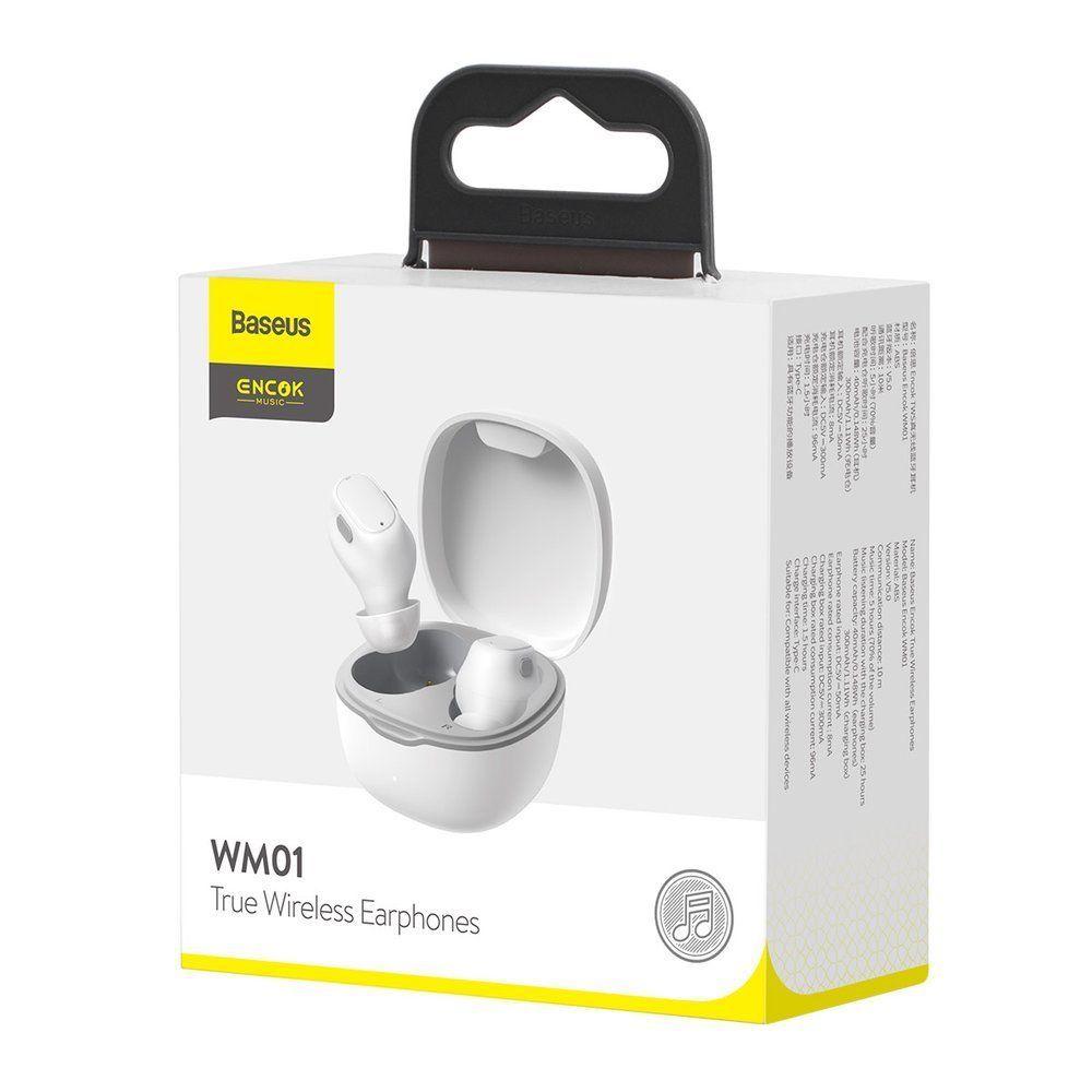 Baseus Encok WM01 TWS bezprzewodowe dokanałowe słuchawki Bluetooth 5.0 biały (NGTW240002)