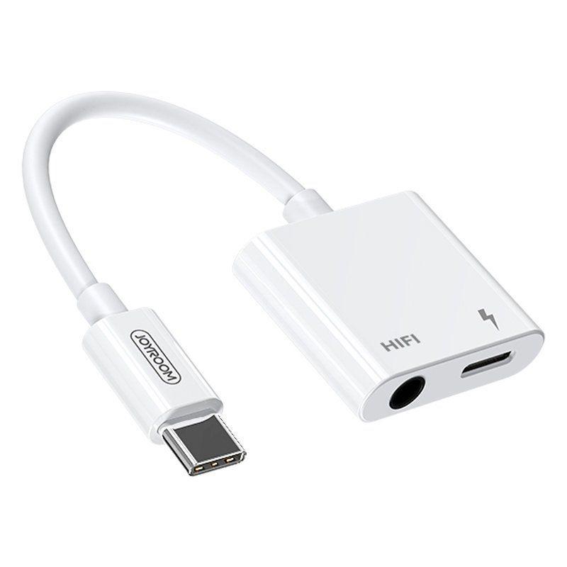 Joyroom USB Type C - USB Type C / 3,5 mm mini jack headphone adapter audio and charging white (SH-C1)