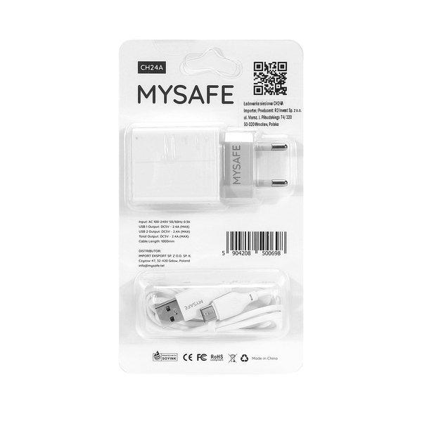 Charger MYSAFE CH24A 2.4A 2 x USB + cable USB-C white