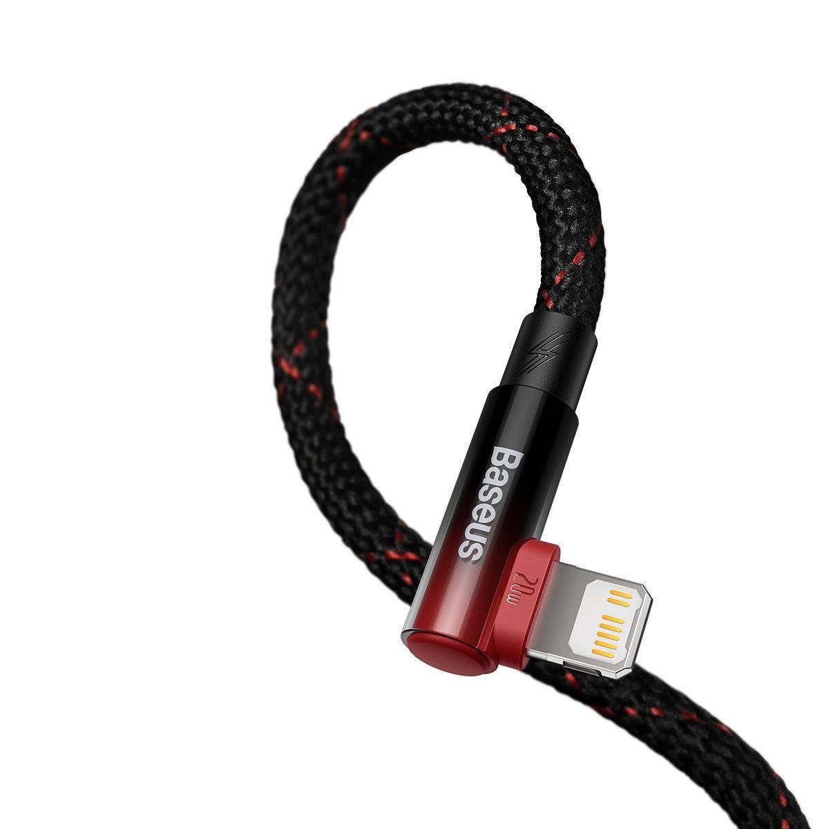 Baseus MVP 2 Elbow kątowy kabel przewód Power Delivery z bocznym wtykiem USB Typ C / Lightning 1m 20W czerwony (CAVP000220)