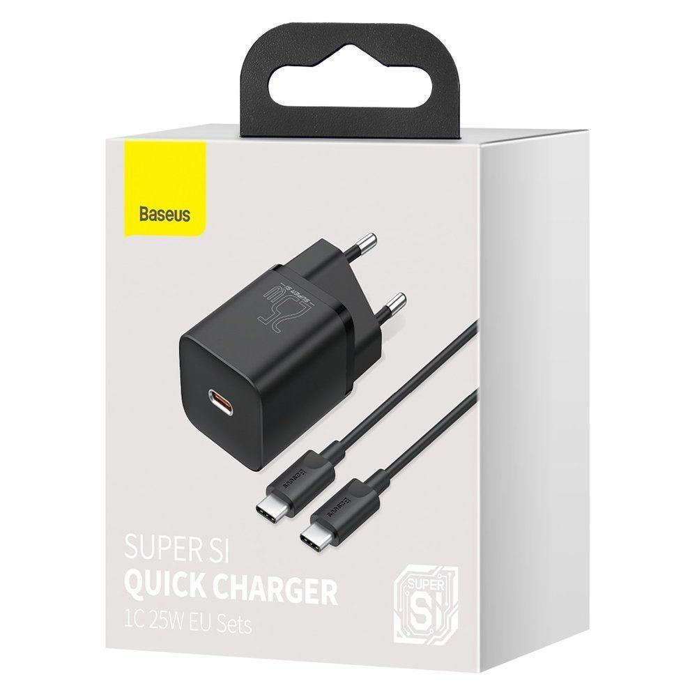 Baseus Super Si szybka ładowarka sieciowa Quick Charge 3.0 Power Delivery 25W 3A + Kabel USB Typ C - USB Typ C 3A 1m czarny (TZCCSUP-L01)