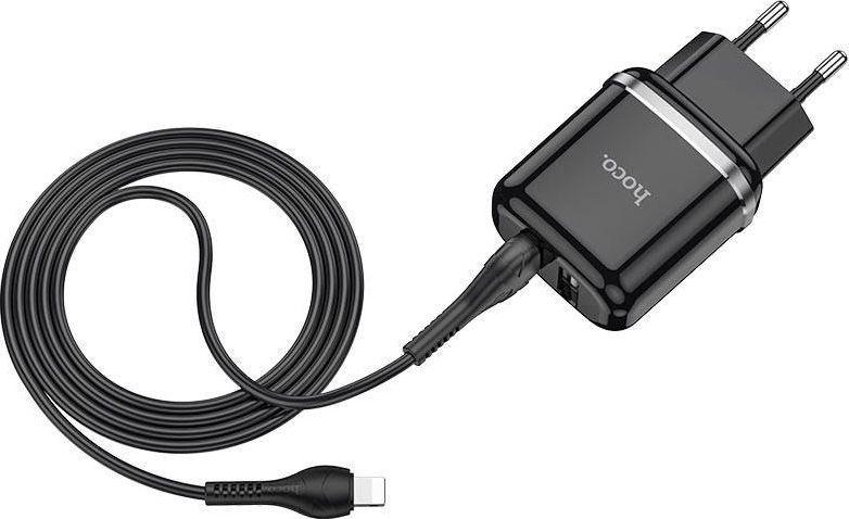 HOCO Ładowarka sieciowa - N4 2.4A 2 x USB + kabel lightning zestaw czarny