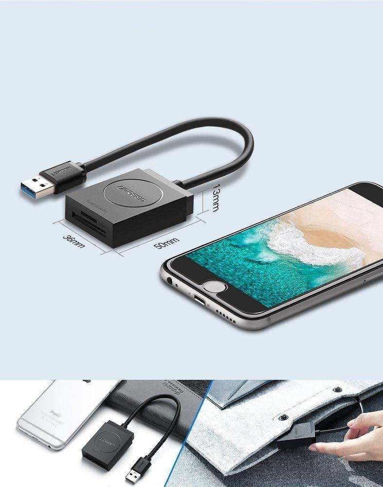 Čtečka karet SD / micro SD černá Ugreen USB 3.0 - Ugreen čtečka SD/micro SD karet pro USB 3.0