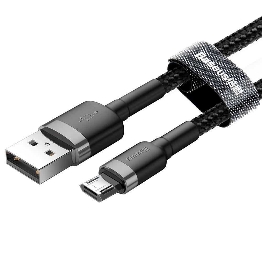 Baseus odolný nylonový kabel USB Cafule Cable Durable Nylon Braided Wire USB / micro USB QC3.0 2.4A 1M černo-šedý (CAMKLF-BG1)