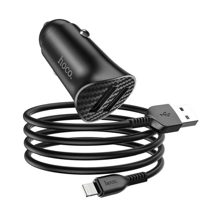 Hoco autonabíječka Z39 18W 2x USB3.0 + kabel Lightning černá - adaptér do auta