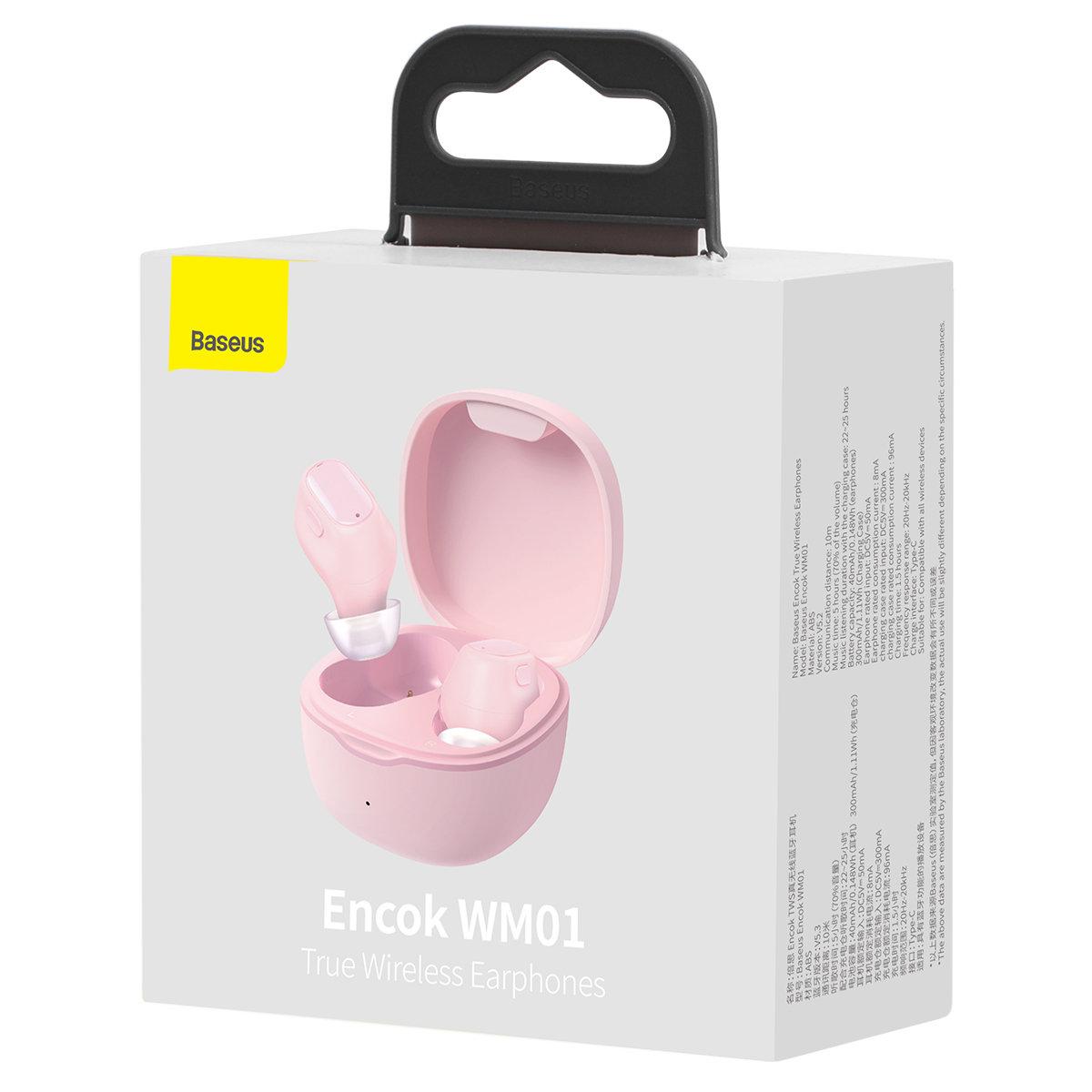 Baseus Encok WM01 TWS bezdrátová sluchátka do uší Bluetooth 5.0 růžová NGTW240004