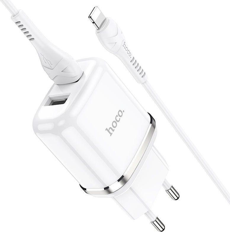 HOCO Ładowarka sieciowa - N4 2.4A 2 x USB + kabel lightning zestaw biały
