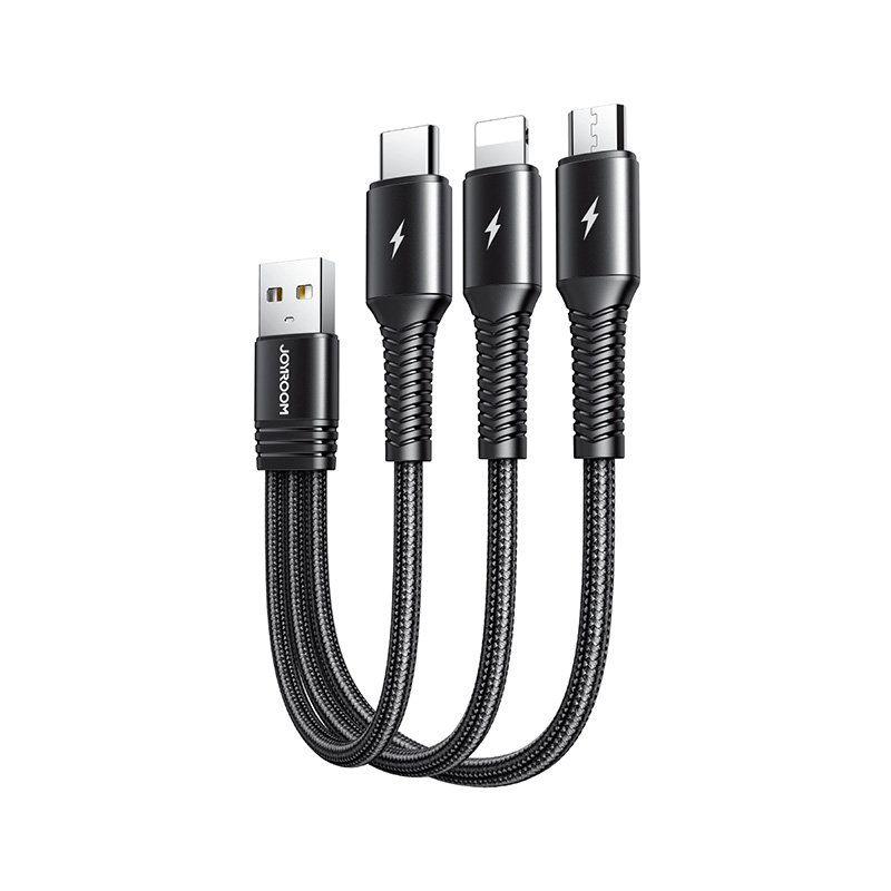 Joyroom 3w1 krótki kabel przewód USB - Lightning / USB Typ C / micro USB 3,5A 15cm czarny (S-01530G9 LCM)