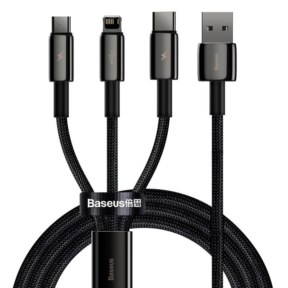 Baseus Tungsten 3w1 USB - USB Typ C / Lightning / micro USB cable 3,5 A 1,5 m black (CAMLTWJ-01)