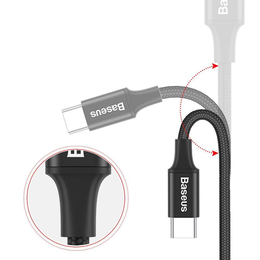 Baseus Rapid kabel przewód USB / USB Typ C w nylonowym oplocie z diodą LED 2A 1m czarny (CATSU-B01)