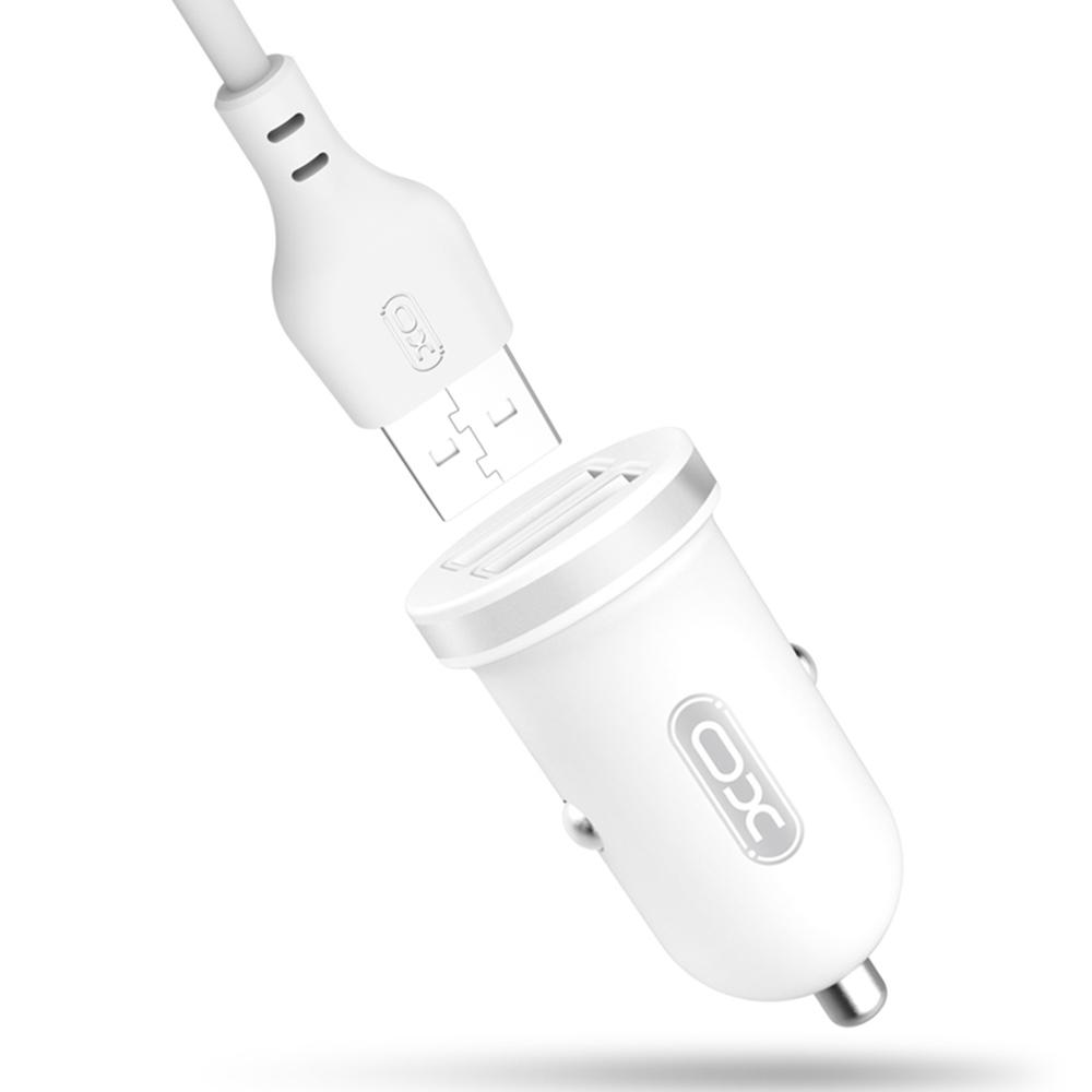 XO TZ08 car charger 2x USB 2,1A white + microUSB cable