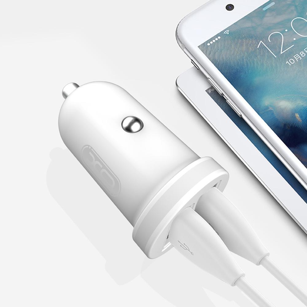 XO TZ08 car charger 2x USB 2,1A white + Lightning cable