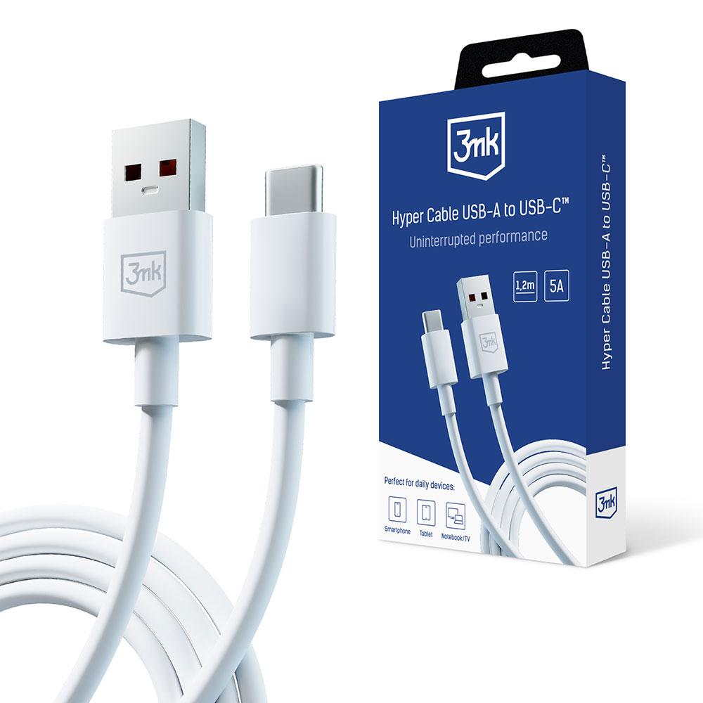 3mk Kabel Hyper Cable USB-A do USB-C 1.2m 5A biały