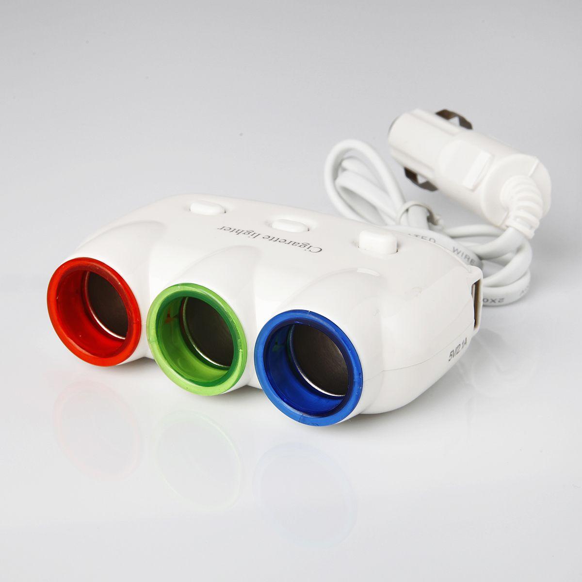 Adapter Car Fire Lights ( 3 porty, 2 USB ) biały
