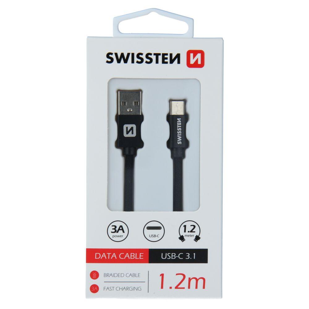 Swissten datový kabel USB - USB-C 1.2 M černý - inteligentí s opletem