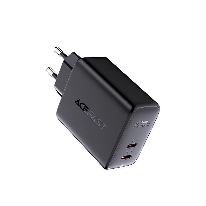 Acefast charger 2x USB Type C 40W, PPS, PD, QC 3.0, AFC, FCP black