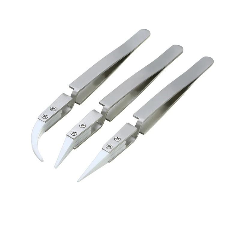 Ceramic antistatic ESD tweezers - set of 3 pcs.