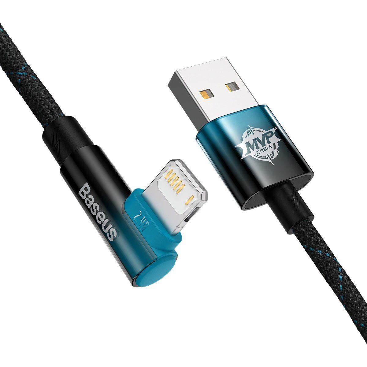 Baseus MVP 2 Elbow - tvarovaný datový kabel pro rychlé nabíjení USB to iP 2,4A 1m černo - modrý