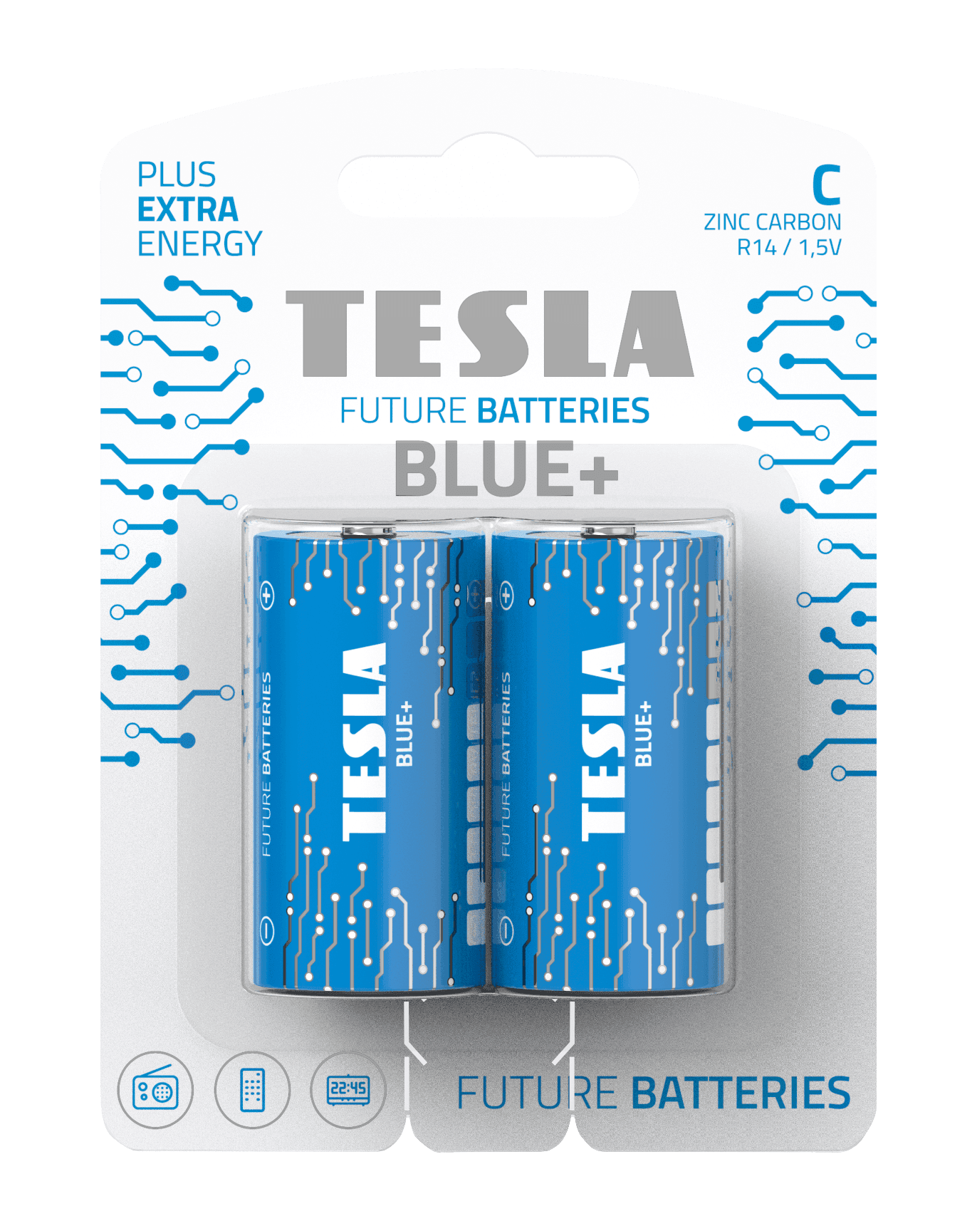 Zinc-carbon battery TESLA C/R14/1,5V 2pcs BLUE+