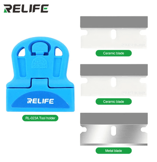 Uchwyt RELIFE RL-023A na żyletki / ostrza do usuwania kleju - zestaw