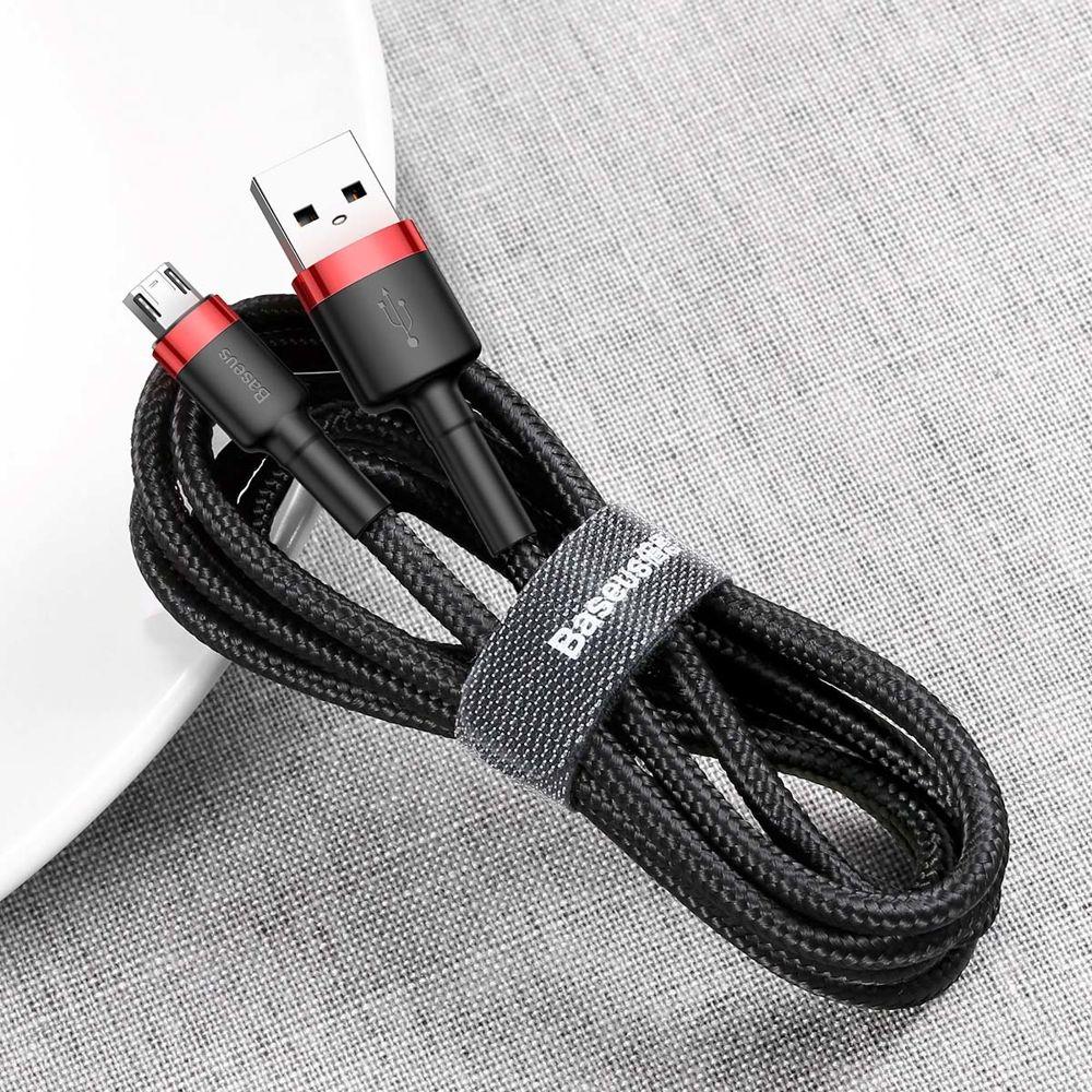 Baseus Cafule Cable wytrzymały nylonowy kabel przewód USB / micro USB QC3.0 1.5A 2M czarno-czerwony (CAMKLF-C91)