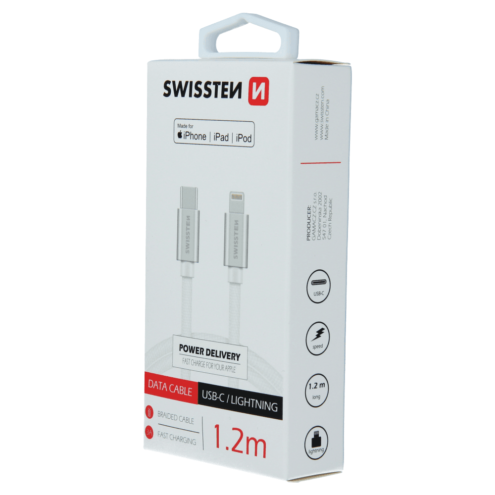 SWISSTEN KABEL / PRZEWÓD MFI USB-C / LIGHTNING MFi 1.2 M SREBRNY