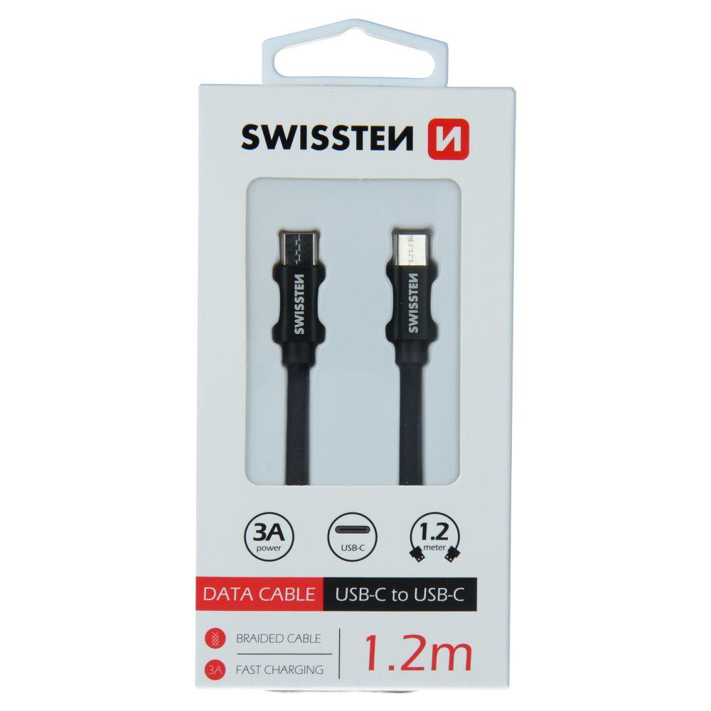Swissten datový textilní USB kabel USB-C - USB-C 1.2 M černý