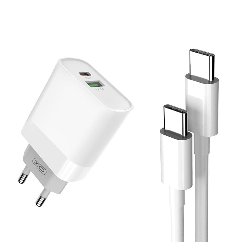 XO wall charger L64 PD QC3.0 20W 1x USB 1x USB-C white + USB-C - USB-C cable