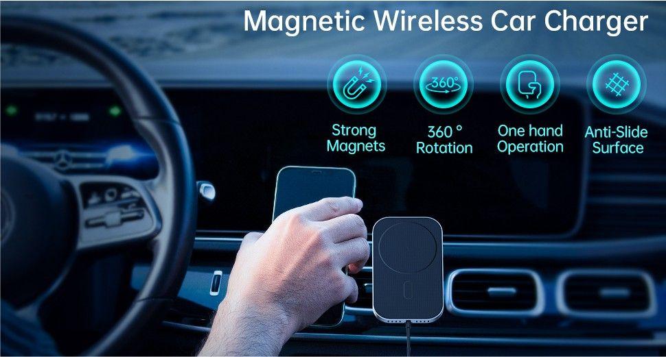 SWISSTEN MAGNETIC CAR HOLDER WITH WIRELESS CHARGER 15W (MagSafe compatible)