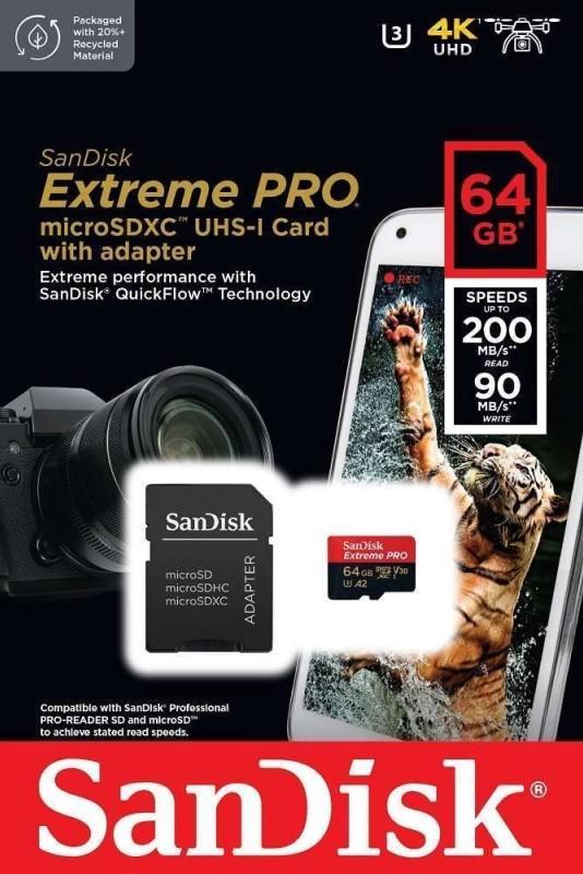Sandisk Extreme PRO microSDXC 64GB 200/90 MB/s UHS-I U3 - paměťová karta 64GB