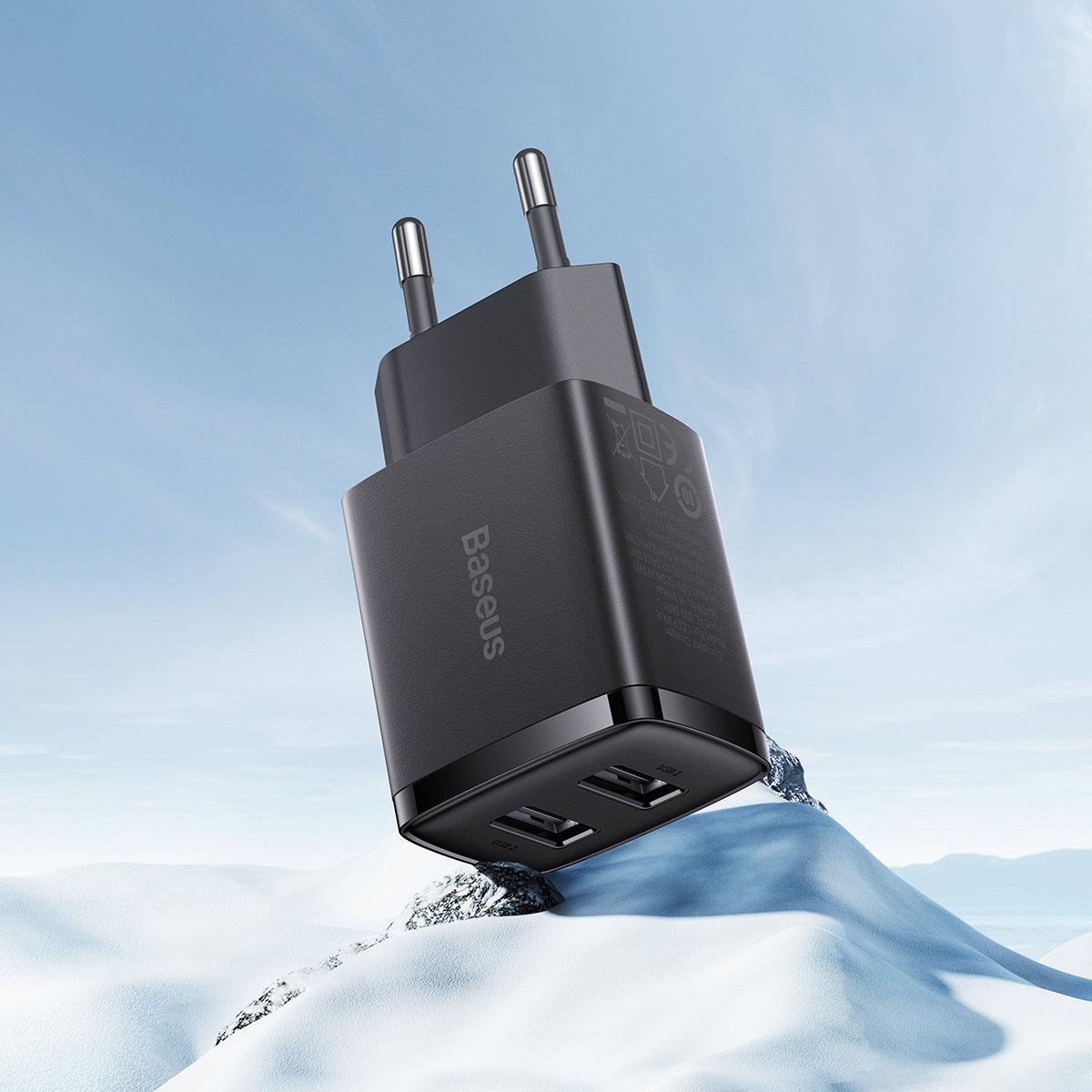 Baseus Compact ładowarka sieciowa 2x USB 10.5W czarny (CCXJ010201)