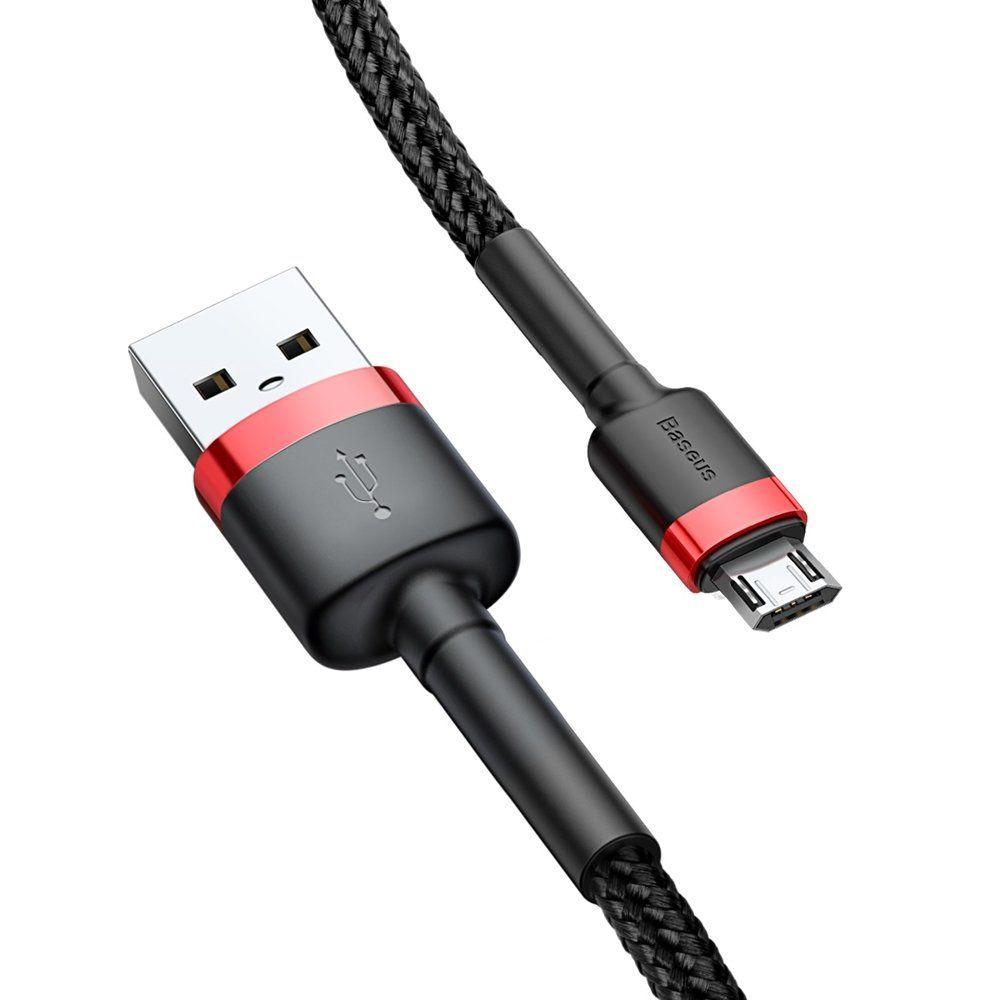 Baseus odolný nylonový USB kabel Cafule Cable Durable Nylon Braided Wire USB / micro USB QC3.0 1.5A 2M černo-červený (CAMKLF-C91)