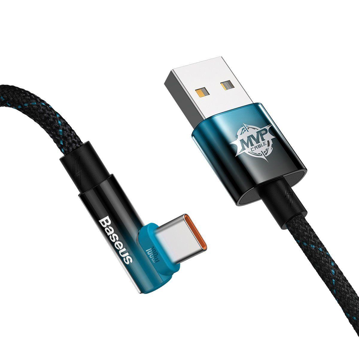 Baseus MVP 2 Elbow kątowy kabel przewód Power Delivery z bocznym wtykiem USB / USB Typ C 2m 100W 5A niebieski (CAVP000521)