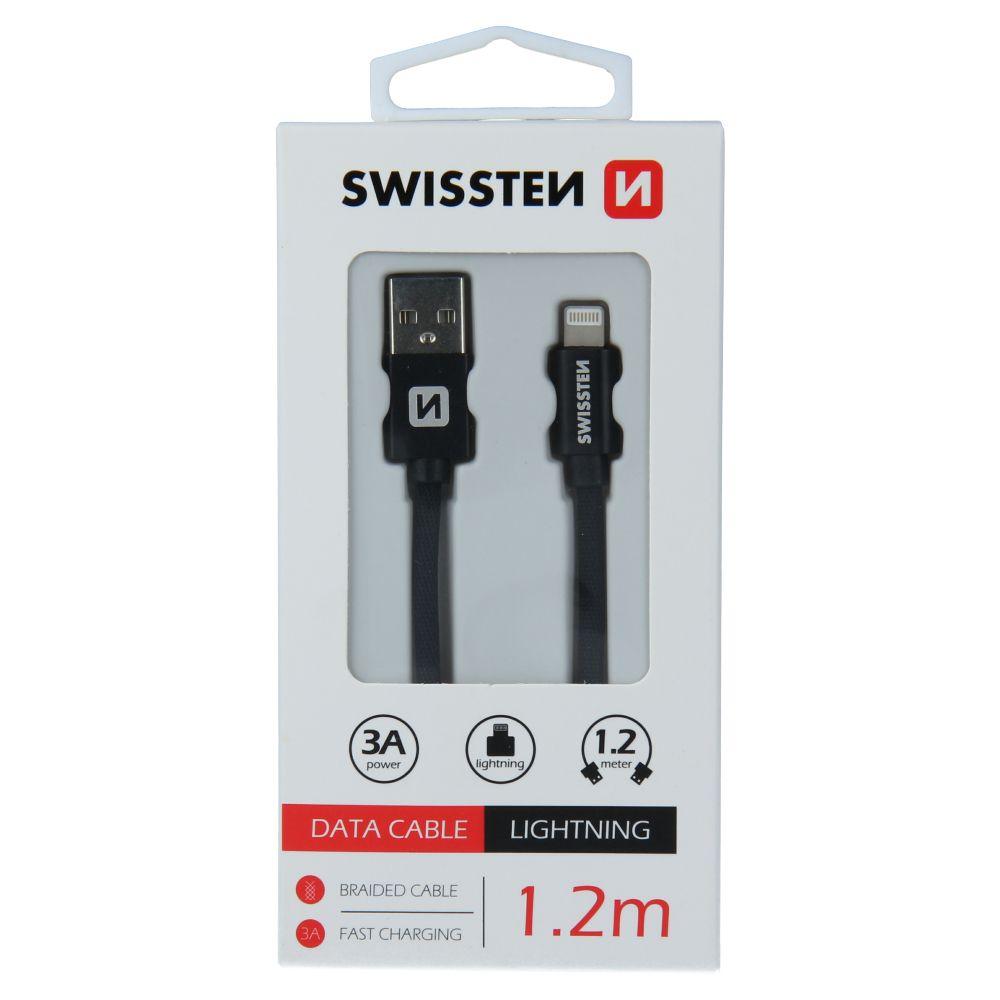 Swissten datový kabel USB lighting 1.2 m černý inteligentí s opletem