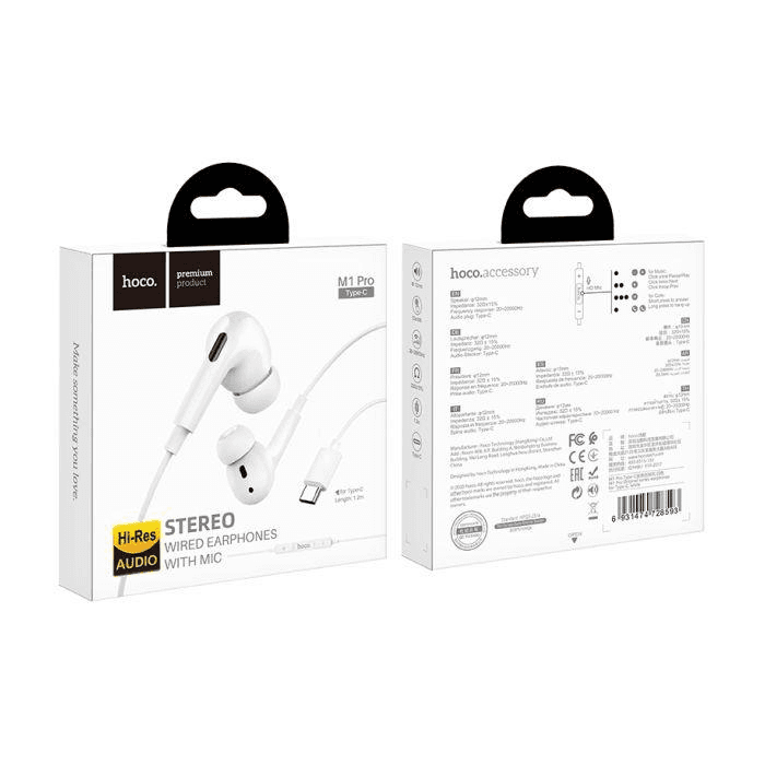 Hoco M1 PRO In-Ear Headphones with Type C connector wire 1.2 m White