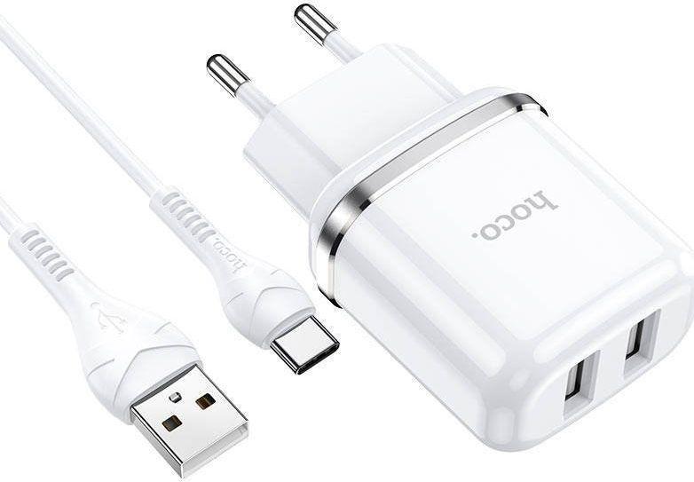 HOCO Charger 12W (2.4A) 2x USB + Cable Type C N4 - white