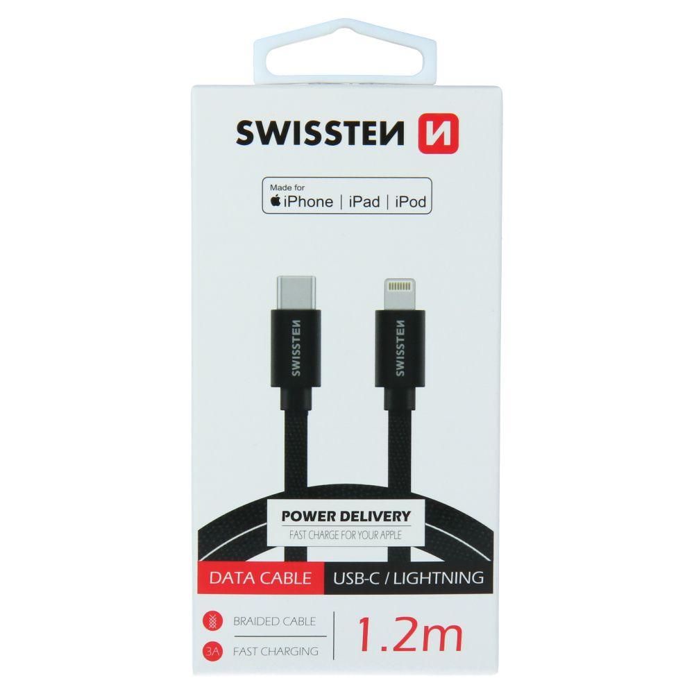 Swissten datový textilní USB kabel USB-C - Lightning 1.2 M černý