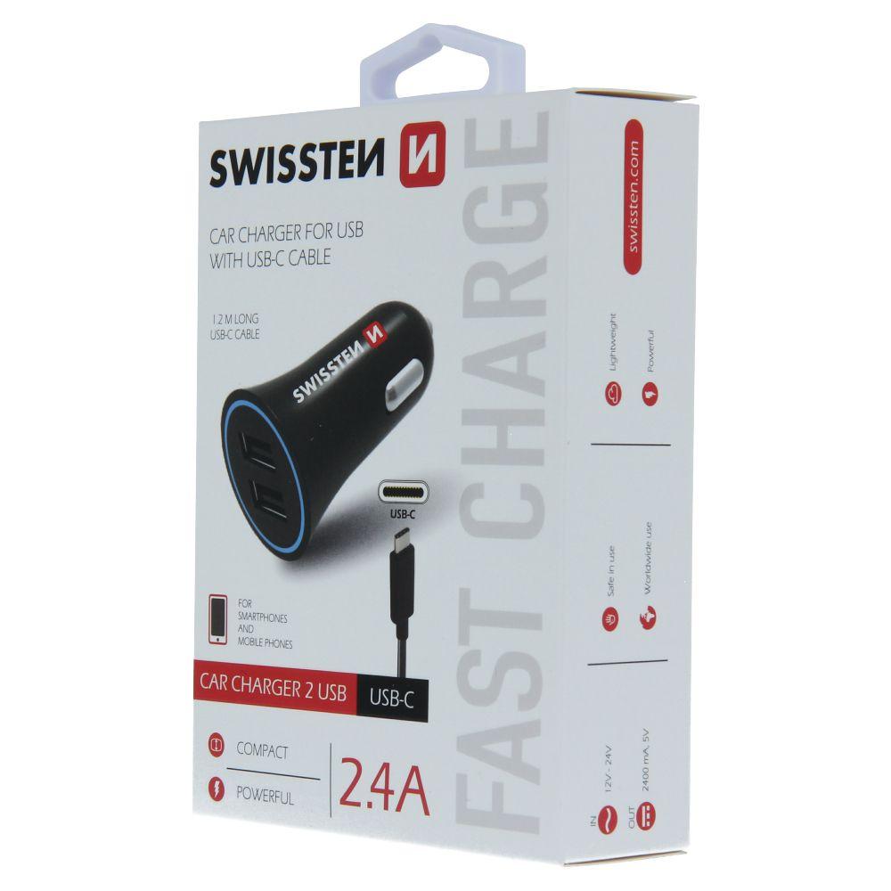 Swissten autonabíječka 2,4A power 2x USB + kabel USB-C